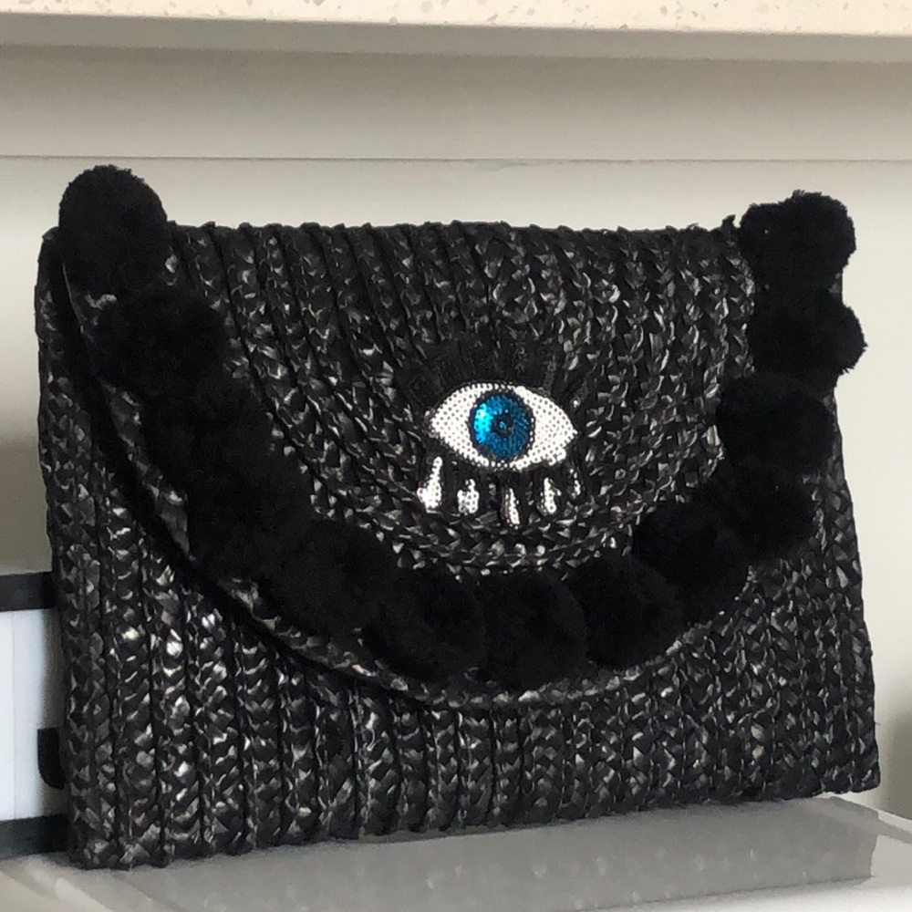 ✨NEW! Woven Pom Pom Evil Eye Clutch✨